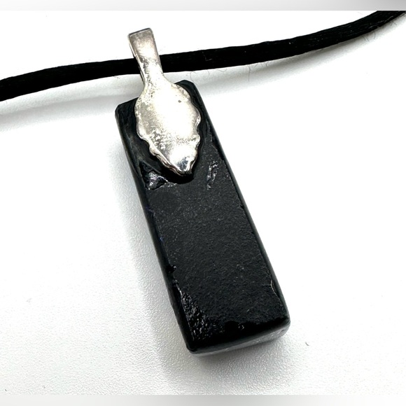 Dichroic Blue Art Glass Pendant Necklace 21” Black Cord & Extender-Handcrafted - Picture 11 of 11